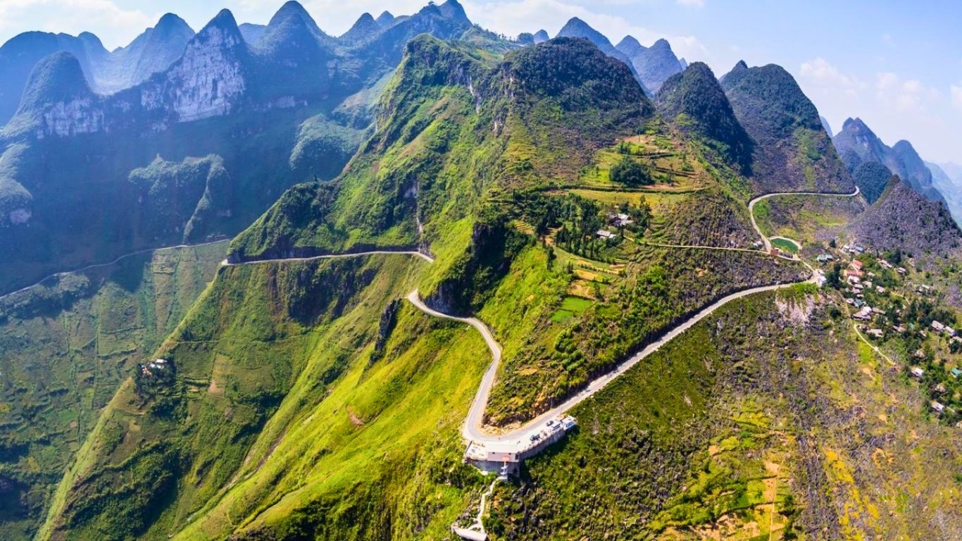 Happiness Road winding through the mountains of Ha Giang