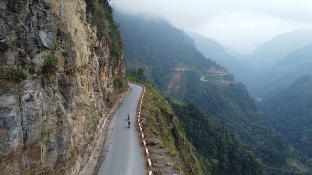 Scenic landscape view of the Ha Giang Loop mountains in Northern Vietnam